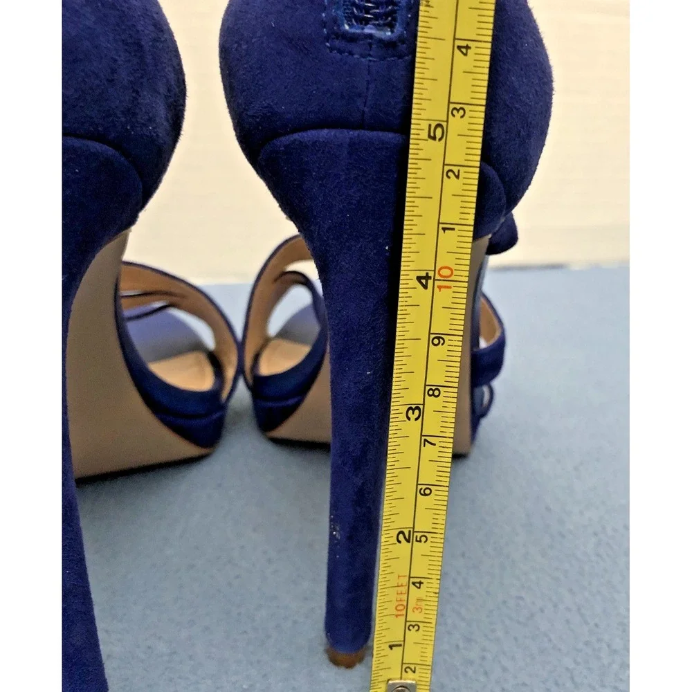 French‎ Connection Women's Blue Suede Slip-On Open Toe Zip Back Heels - Sz 9